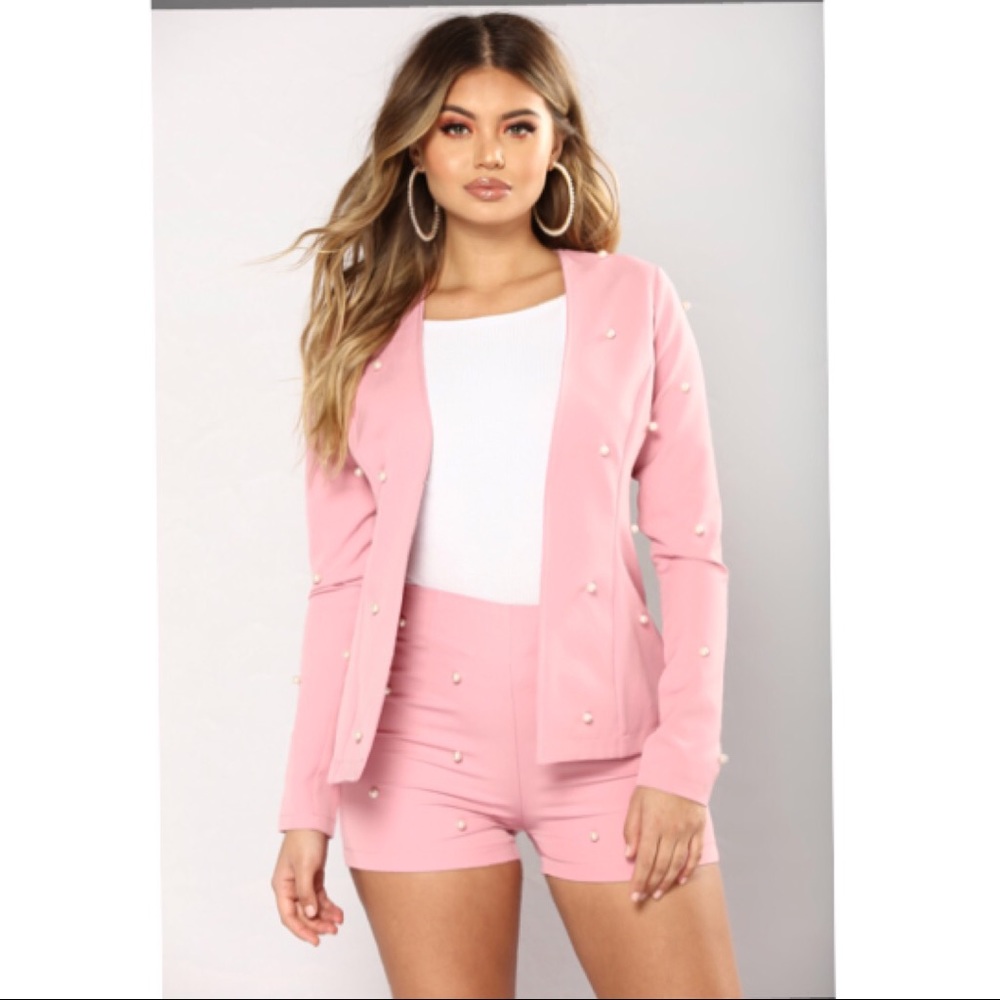 Pearl Blazer and Short Set Pink